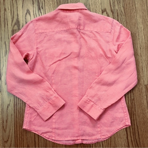 Talbots Linen Orange Button Up Long Sleeves Causal Relaxed Fit Shirt - Picture 14 of 14